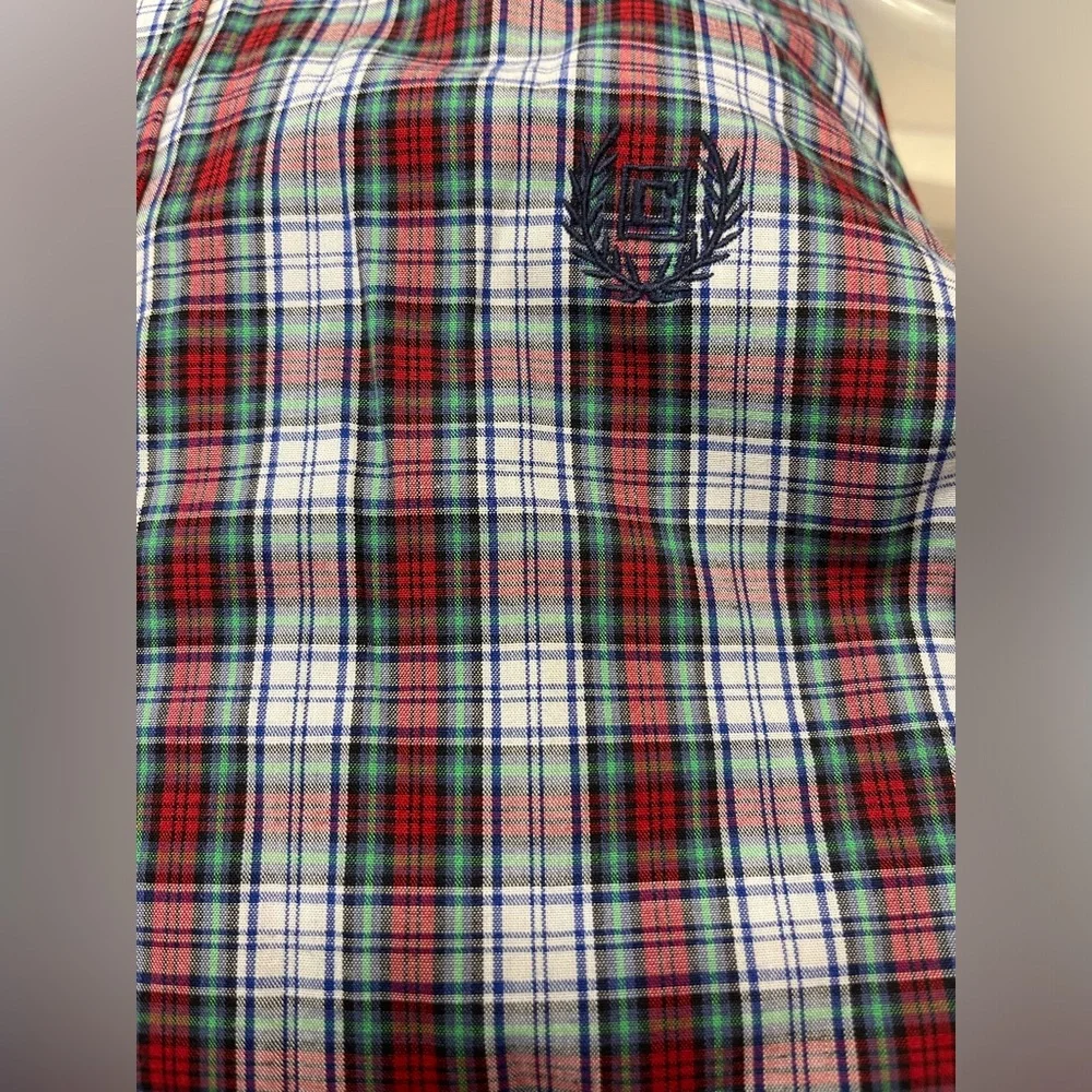 CHAPS NEW Red Green White Plaid Formal Long Sleeve Botton Down Shirt Boys Size L